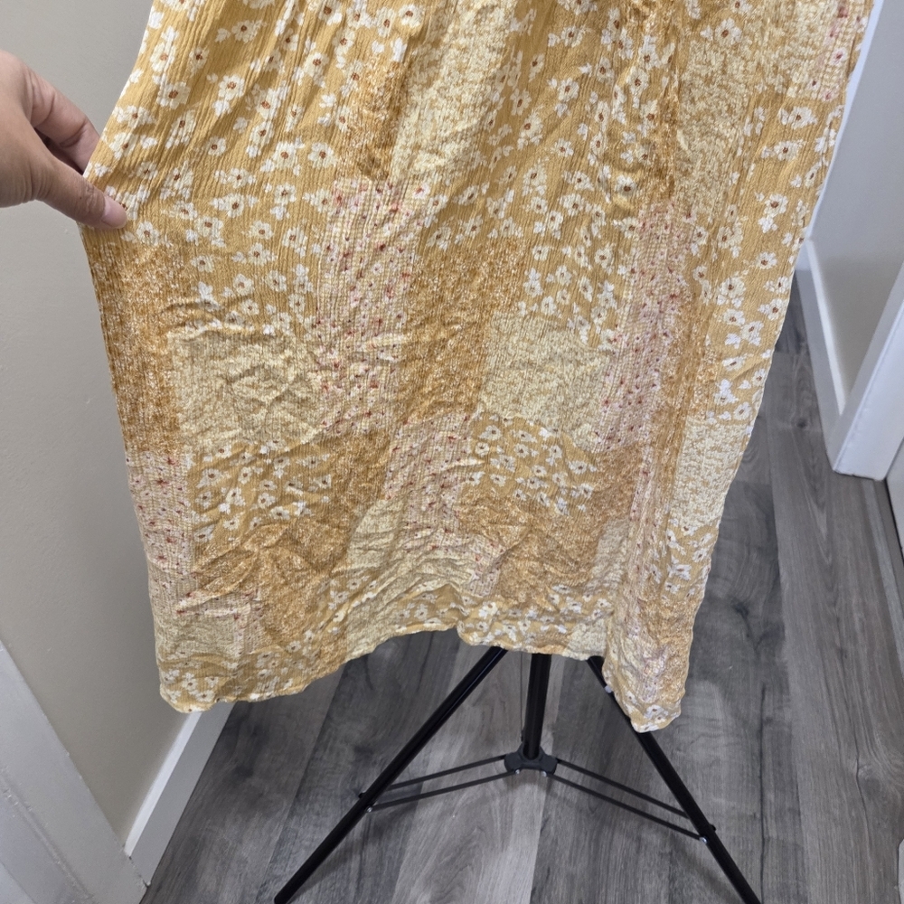 Wild Skye Yellow Floral Tie-Front Dress 100% Rayon Boho Cottagecore Sundress - Picture 5 of 9